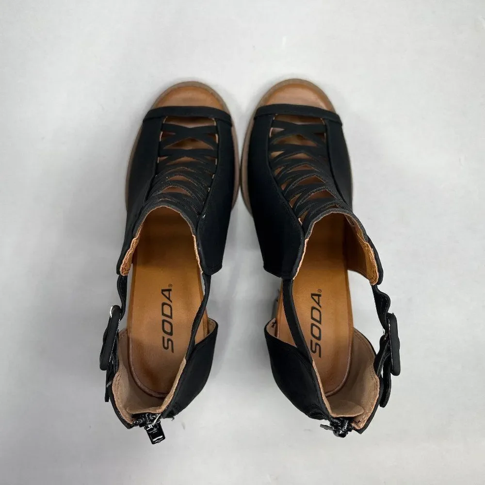 Soda Women's Size‎ 8.5 Black Peep Toe Ankle Boots